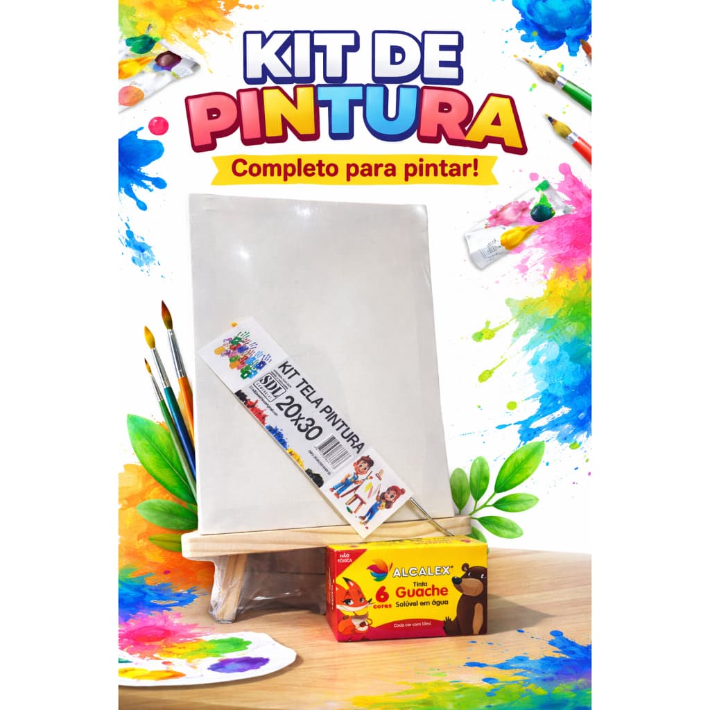 Kit Tela para Pintura 20x30 + Guache 6 Cores – Pronto para Pintar