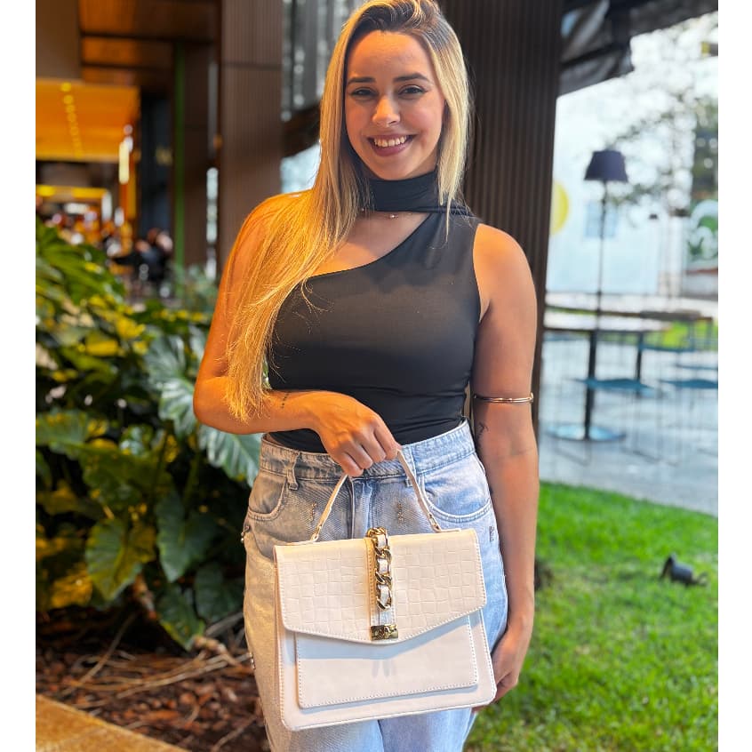Bolsa Feminina Média Paris Branca Elegante com Alça de Mão e Transversal
