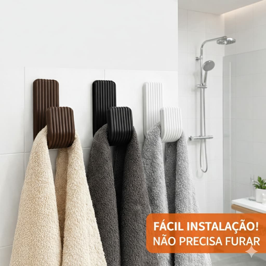 Kit 3/5/7 Ganchos Parede Adesivo Resistente - Porta Toalha Sem Furar Parede Banheiro Cozinha Multiuso
