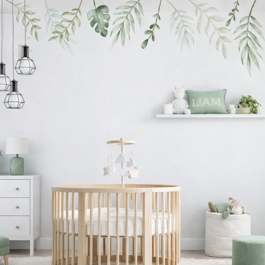 Adesivo de parede infantil em recorte s/fundo folhagem verde menino menina 2x48 Algidecor