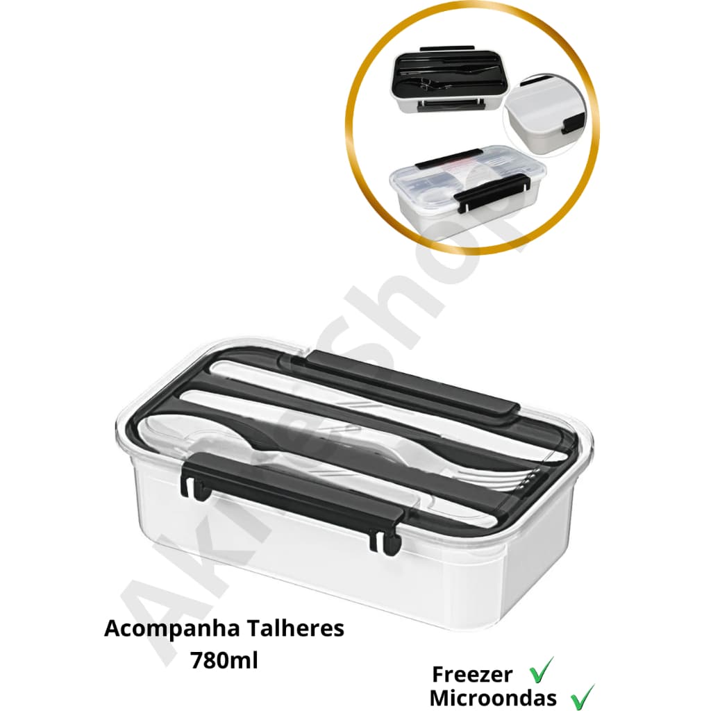 Marmita Pote Acompanha Talheres Nitron 780ml com Trava Microondas