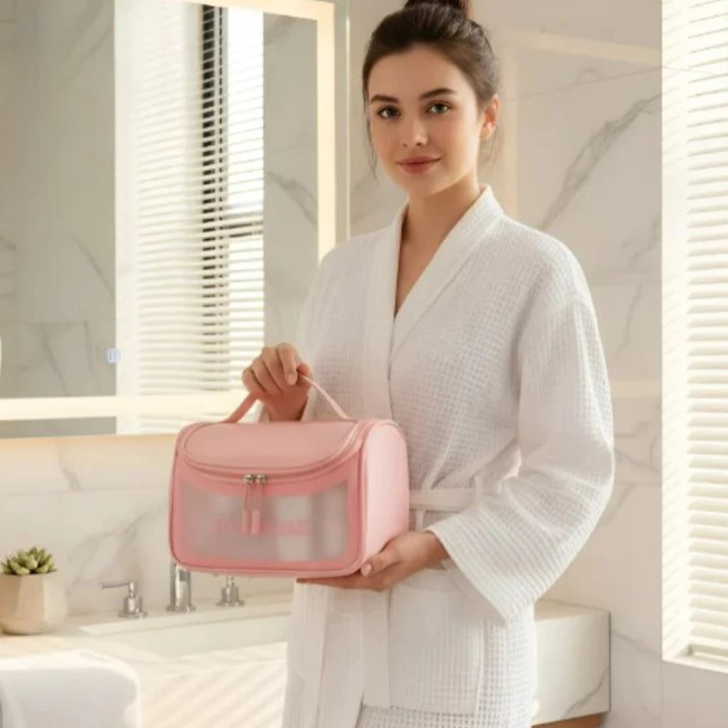 Necessaire Bolsa Mão Feminina Viagem Maquiagem Higiene Estojo Perfume Cremes Pincéis Compacta