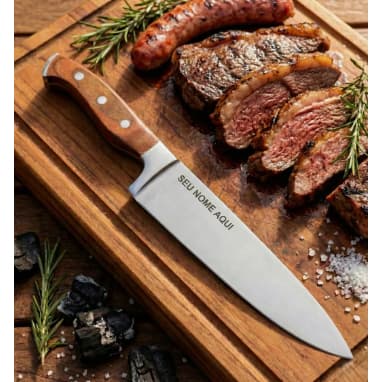 Faca Carne Churrasco Inox Premium Chef Personalizada 8"