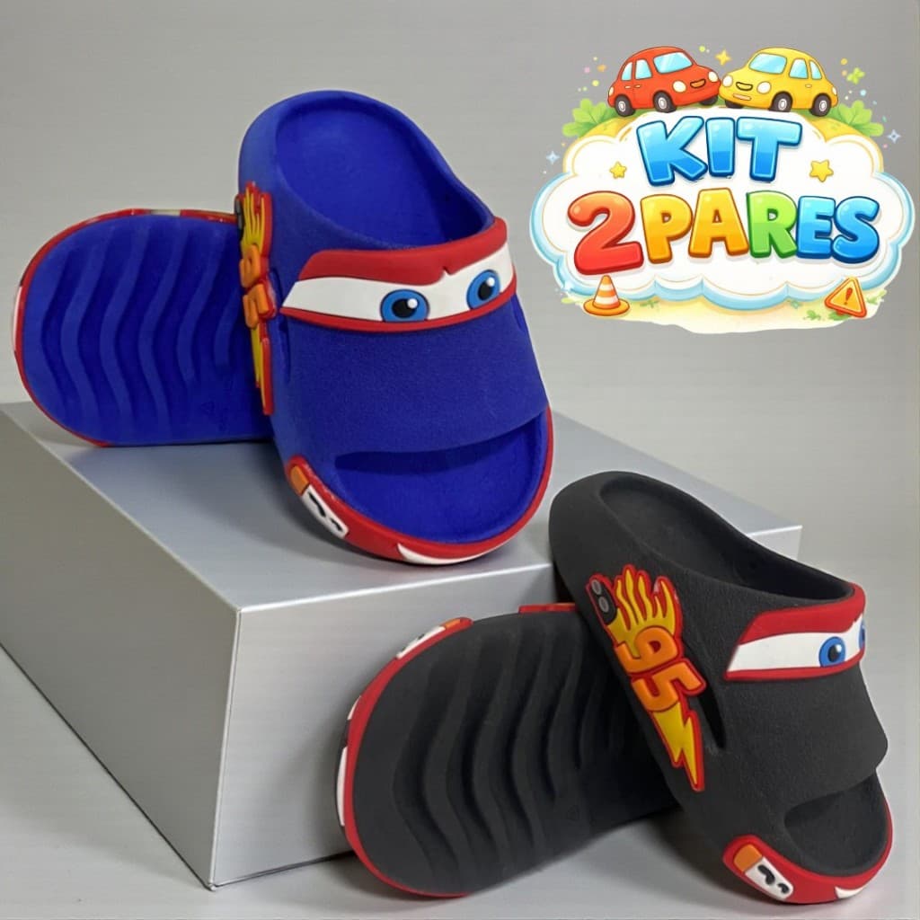 Kit 2 Pares Sandália Chinelo Nuvem Infantil Menino Personagens Divertida