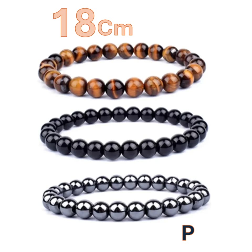 Kit 3 Pulseiras Pedras Naturais Hematita Olho de Tigre Onix 18cm Trio Protecao Unissex i25 Store