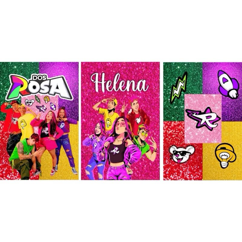 QUADRO INFANTIL DOS ROSA PARA QUARTO PERSONALIZADO GRUPO EMILLY VICK LEOZINHO KATLEN VOID PAINEL MDF