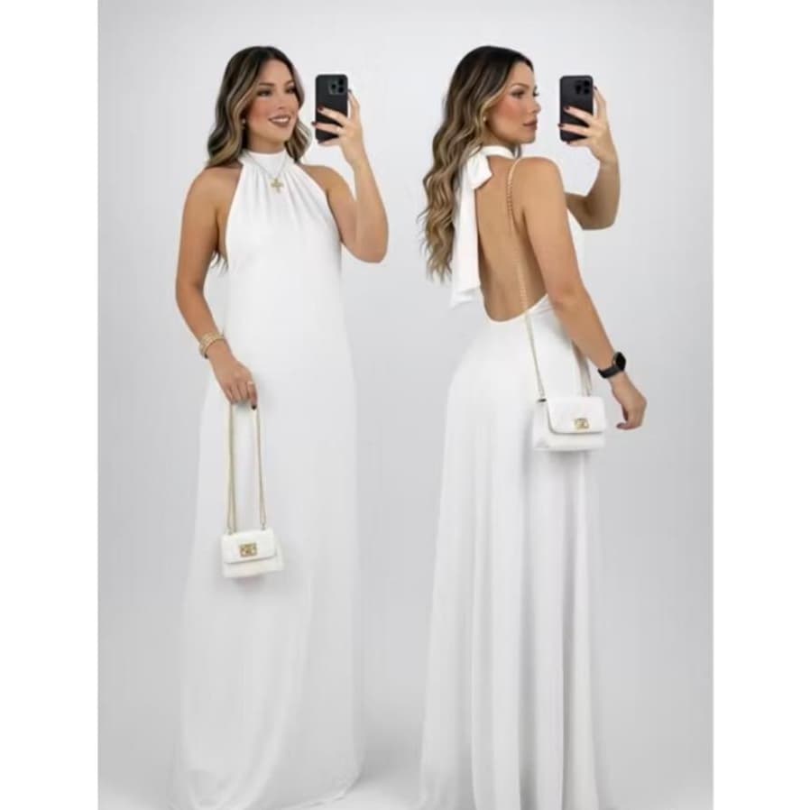 Vestido Longo Gola Alta Frente Única Costa Nua Festa Madrinha Formatura