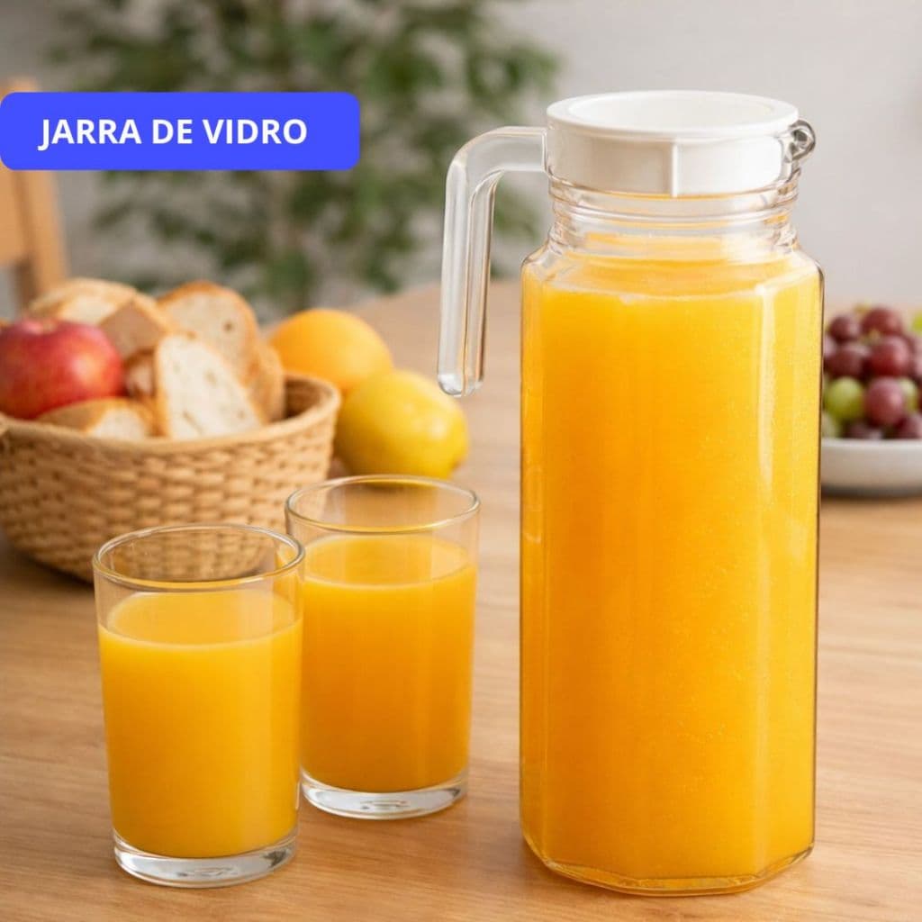 Jarra  De Vidros Para Água Suco Com Abas E Tampa 1.1Litros Chá Resistente Bebidas Cozinha Louças