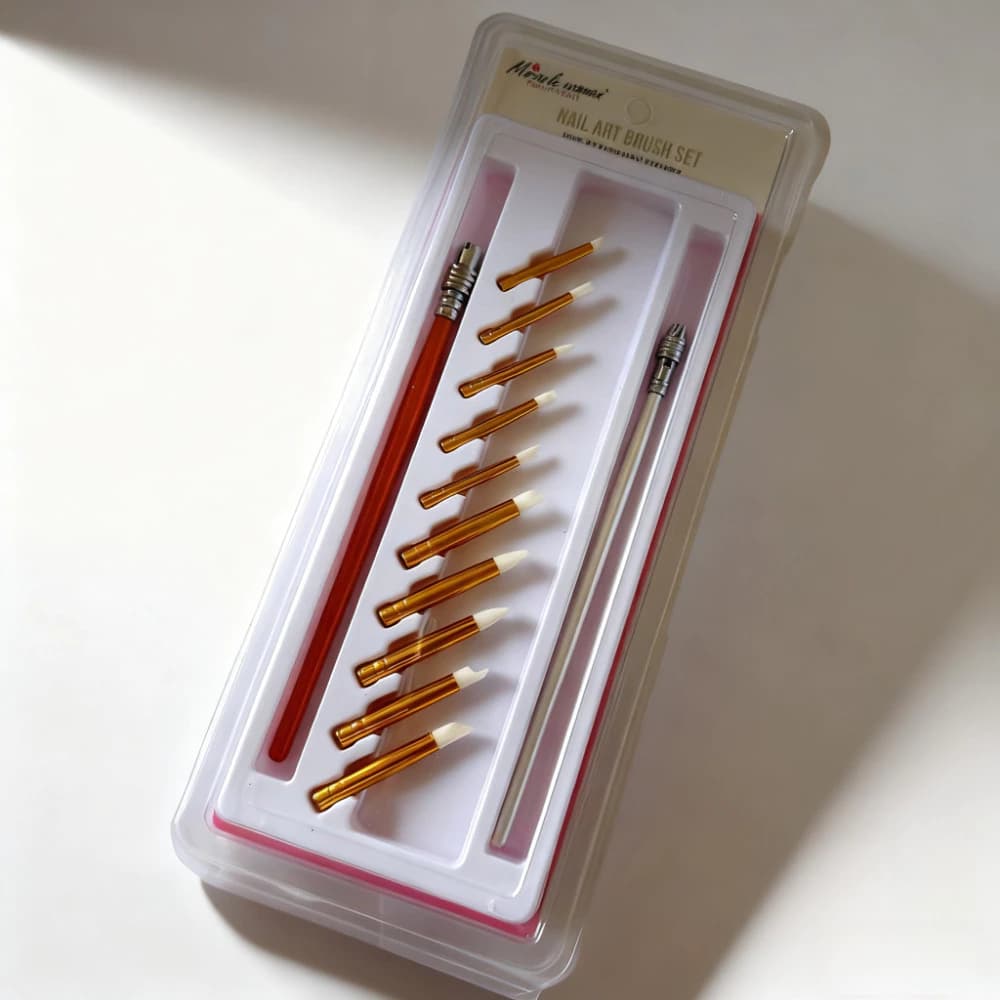Kit com Pincel troca Ponta 10 Ponteiras de Silicone para Nail Designer by lcc