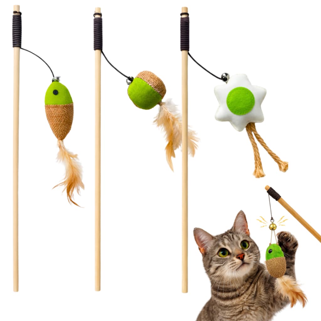 Varinha Interativa Peixinhos Guizo e Corda Elástica para Gatos Brinquedo Pet