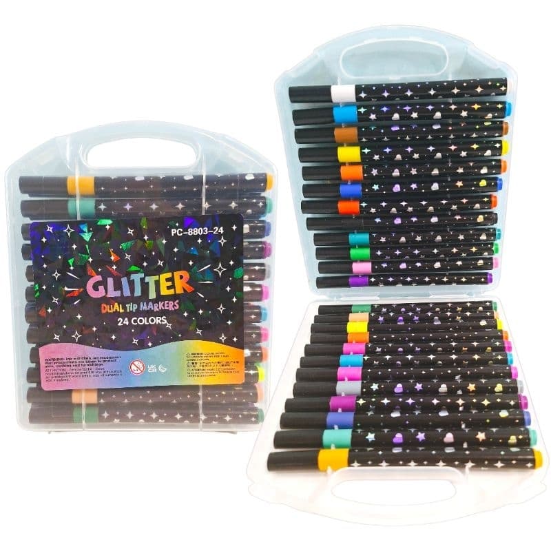 Kit Brush Pen Glitter 12 24 36 Cores — Brilho Premium para Lettering Desenho Planner Scrapbook Papelaria Fofa Escolar