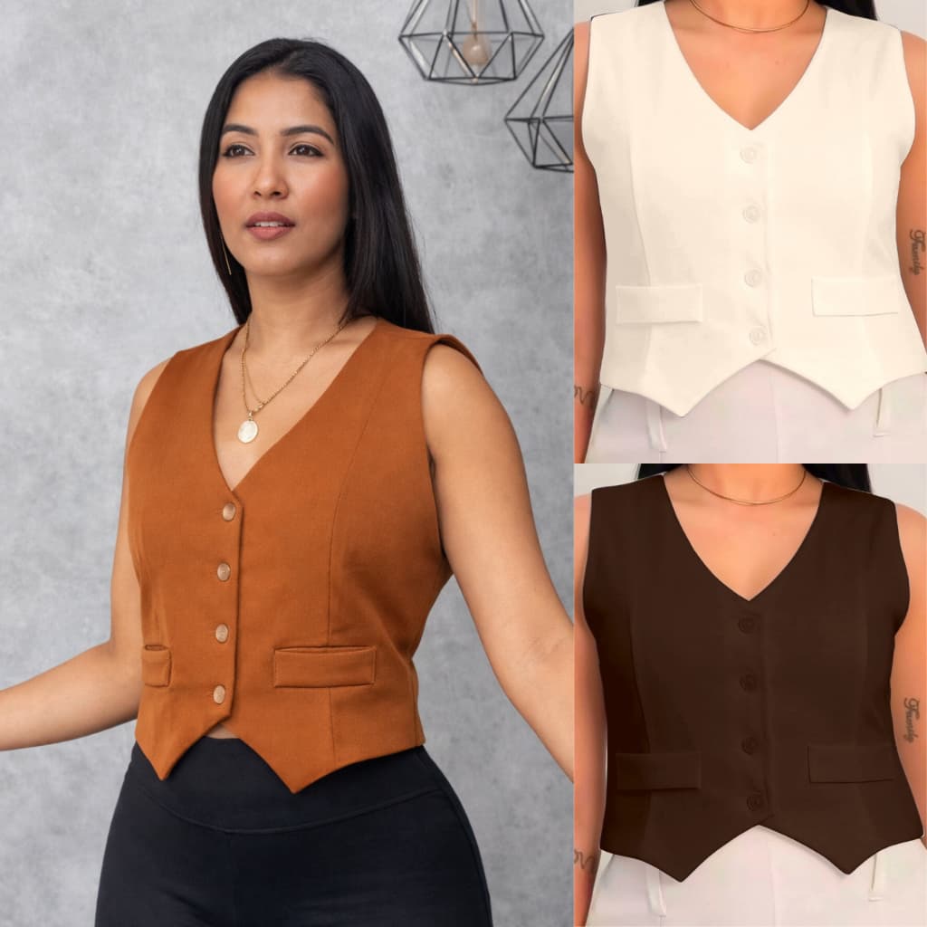 Colete Feminino Curto com Modelagem Alfaiataria