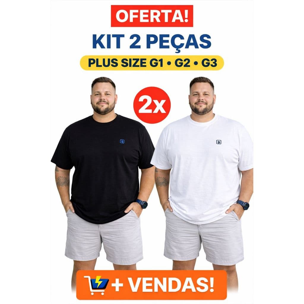 KIT 2 TSHIRTS PLUS SIZE DE ALGODÃO PREMIUM