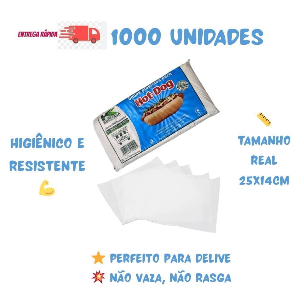 Saco para Cachorro Quente 25x14cm 1000 Unidades – Resistente e Higiênico para Hot Dog e Lanchonete