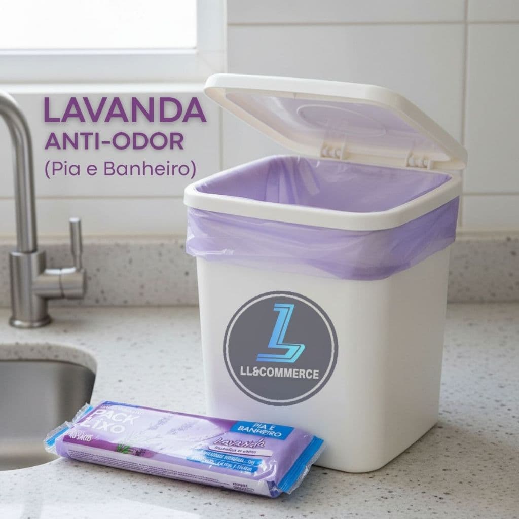 Saco Lixo 8L Lavanda Anti-Odor Banheiro Pia Cozinha Lavabo Reforçado Perfume Duradouro Higienico