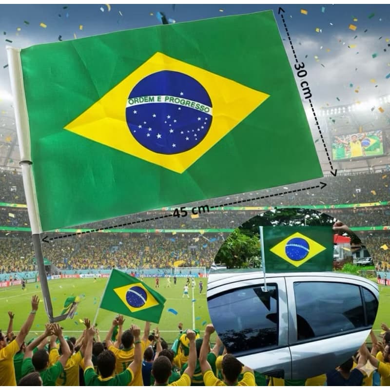 Bandeira do Brasil com Suporte e Haste para Janela de Carro