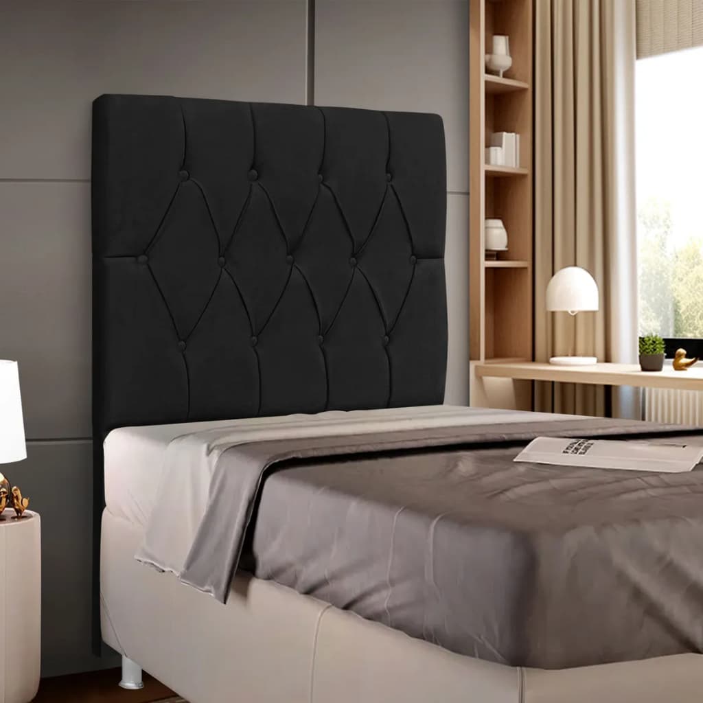 Cabeceira Crystal Suede Preto - Solteiro 90cm