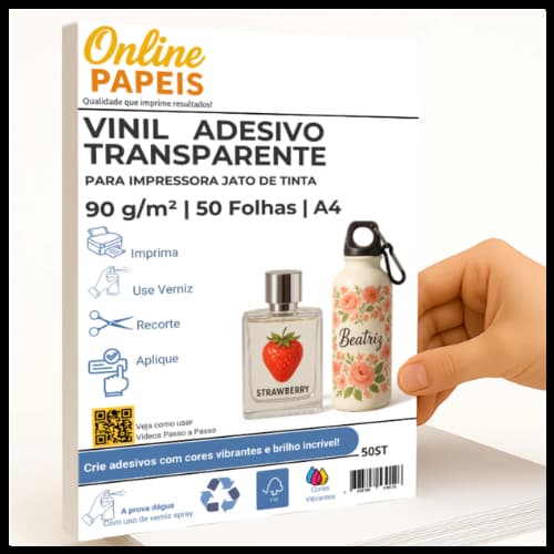 Adesivo Vinil Transparente A4 Jato Tinta A prova d'água 10/15/20 Variações