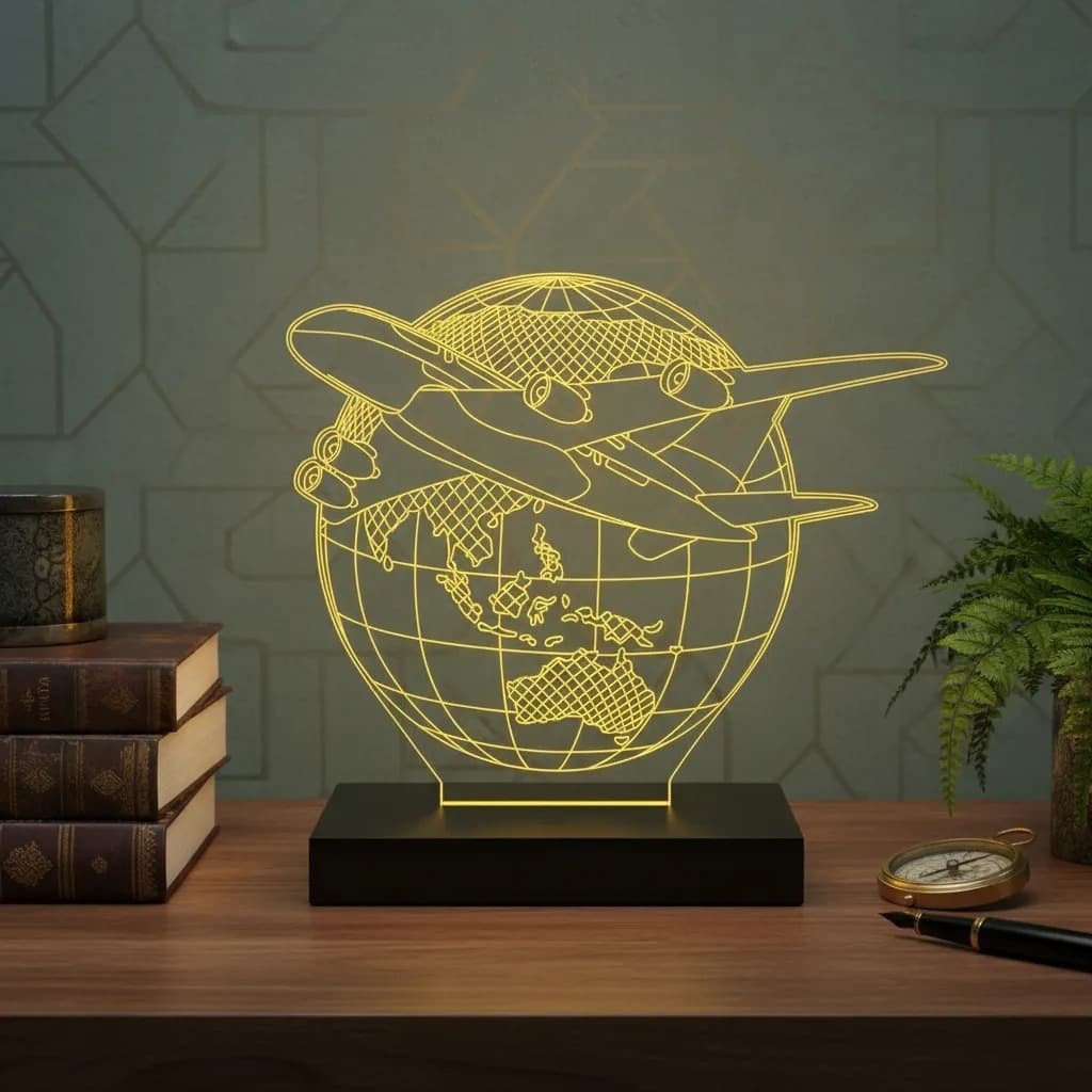 Luminária Led 3d | Viagem Avião Mundo 2 | Abajur Presente Criativo Decoração
