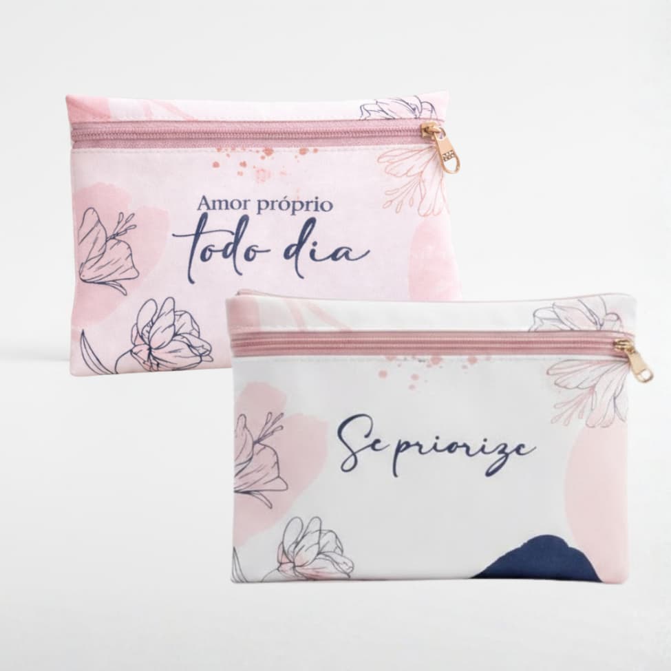 Kit 2 Necessaire Feminina Frases Motivacionais Porta Maquiagem Autocuidado