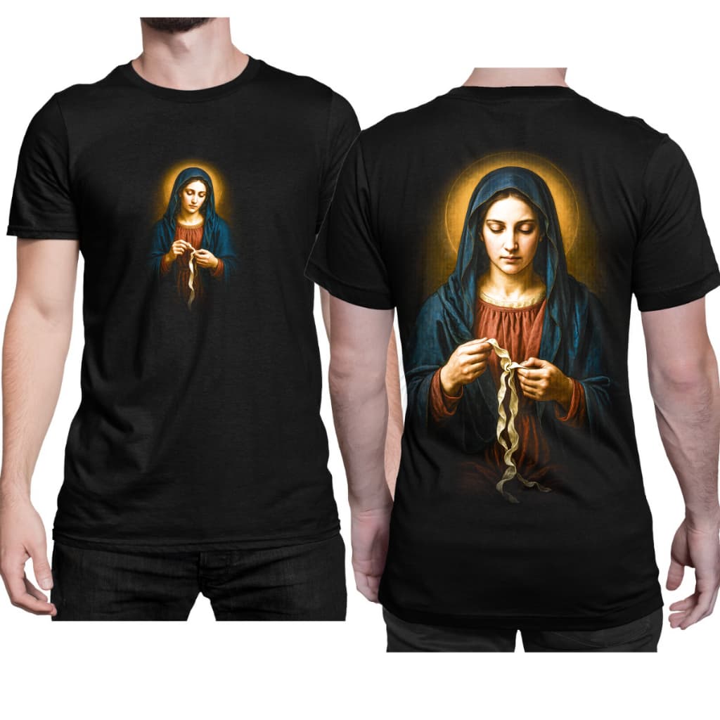 Camiseta Estampa Religiosa Nossa Senhora Desatadora Dos Nós Tecido Reforçado Algodão Premium