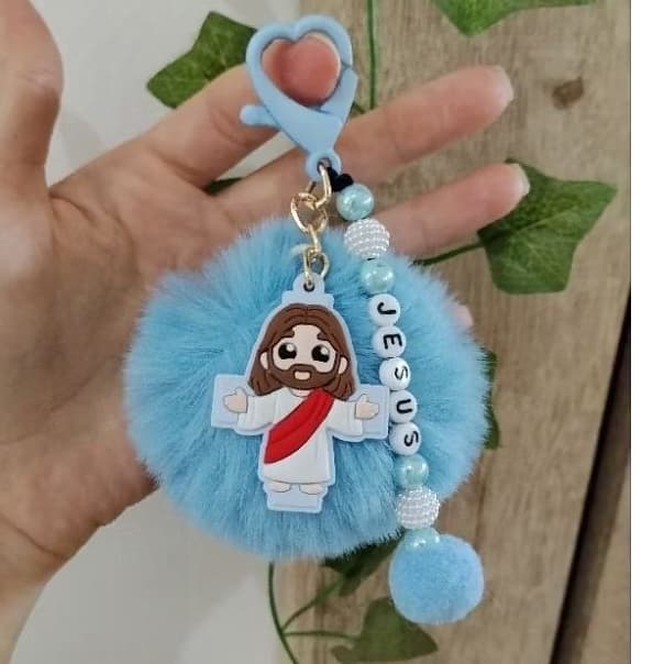 Chaveiro Jesus Nossa Senhora Aparecida Pompom Personalizado