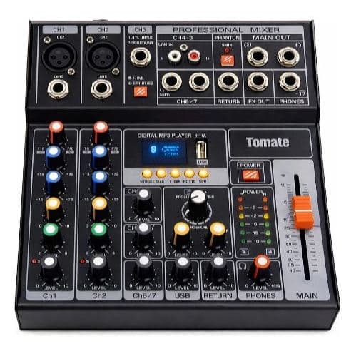 Mesa de Som 7 Canais MP3 Estéreos Efeitos USB TOMATE TYT007 127/220v