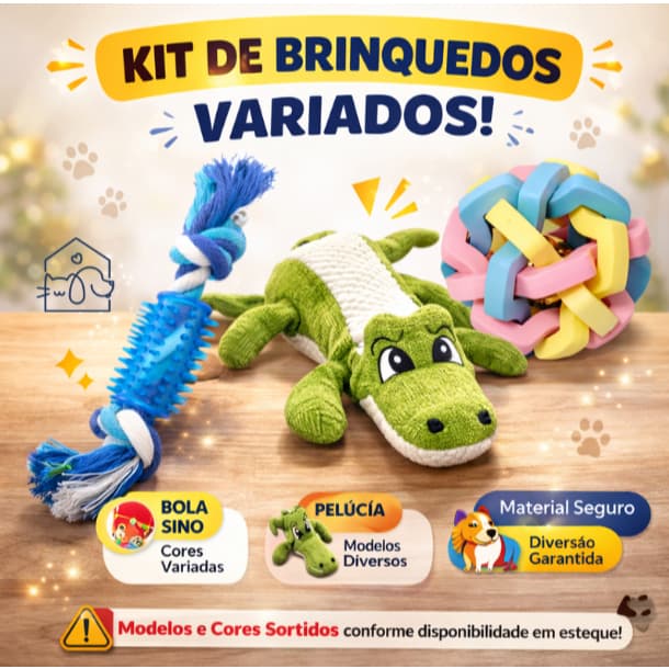 Kit Brinquedos Variados para Cachorros com Pelúcia, Corda e Bolinha - Monte o Seu