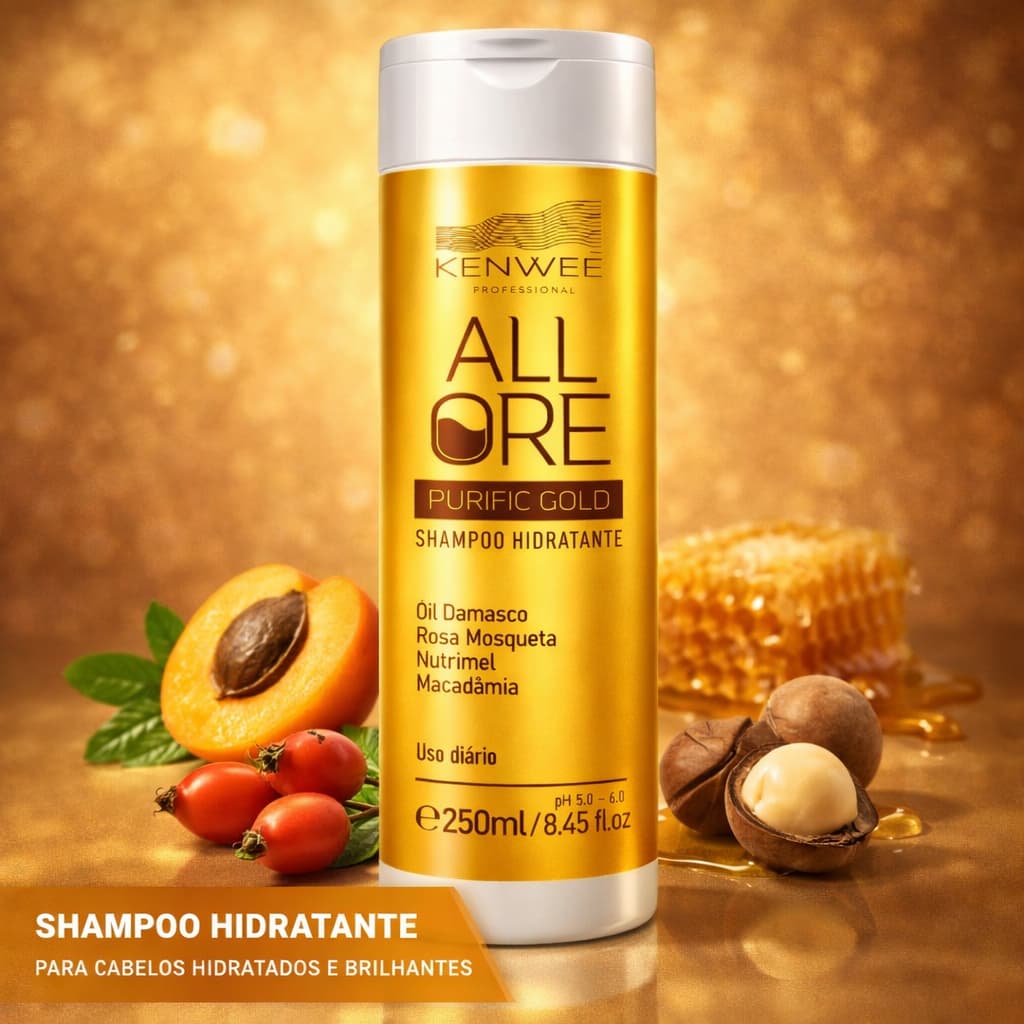 Shampoo Hidratante All Ore Purific Gold Kenwee Macadâmia e Nutrimel 250ml