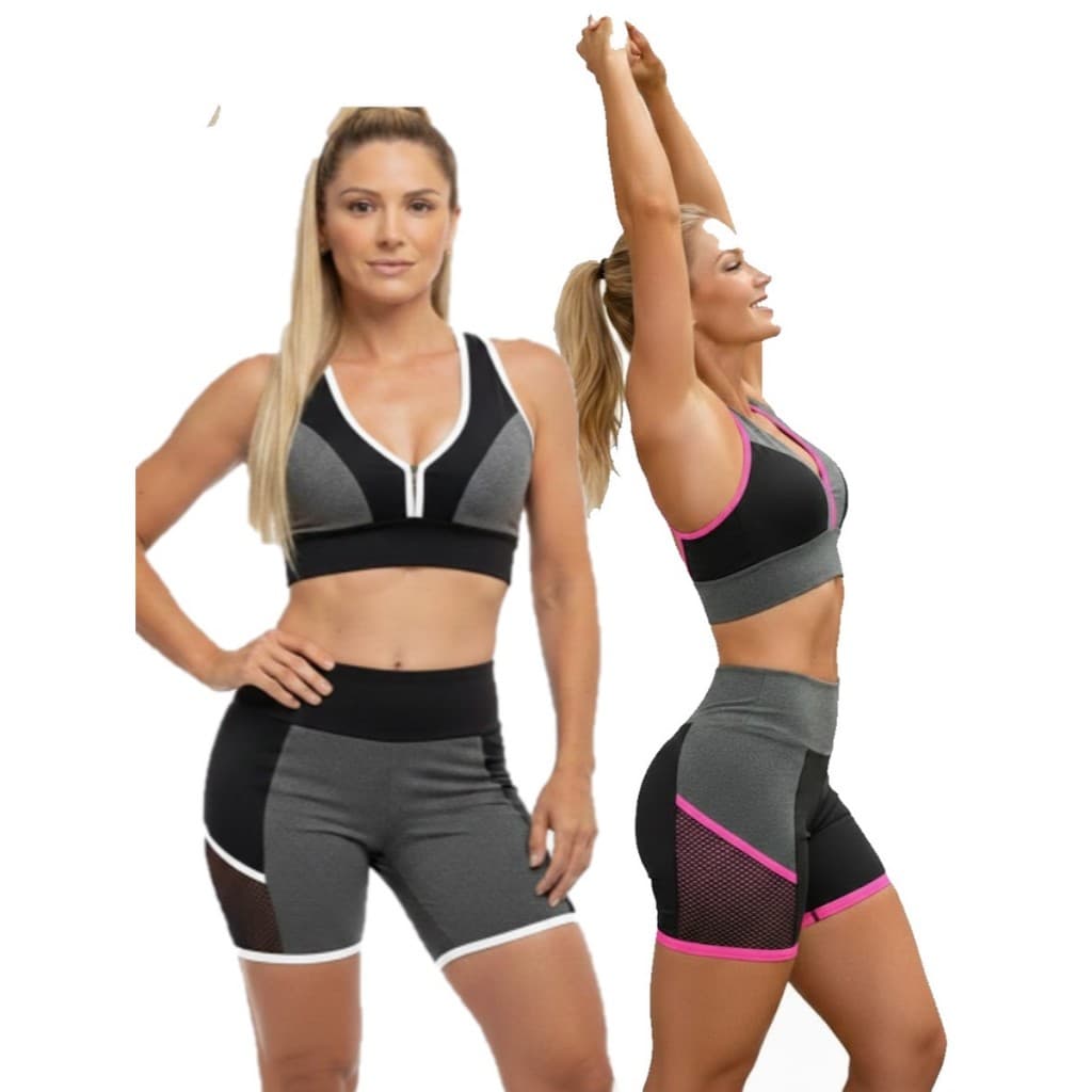Promoção Kit 2 Conjuntos Fitness Academia Feminina Short E Top Suplex Alta Compressão Oferta sem bolso M (38-40) G (42)