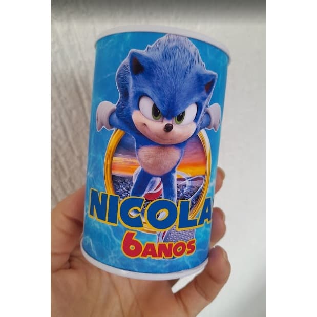 Cofrinho Personalizado + laço+ embalagem Sonic l Lembrancinha Festa Infantil | FAZEMOS TODOS OS TEMAS