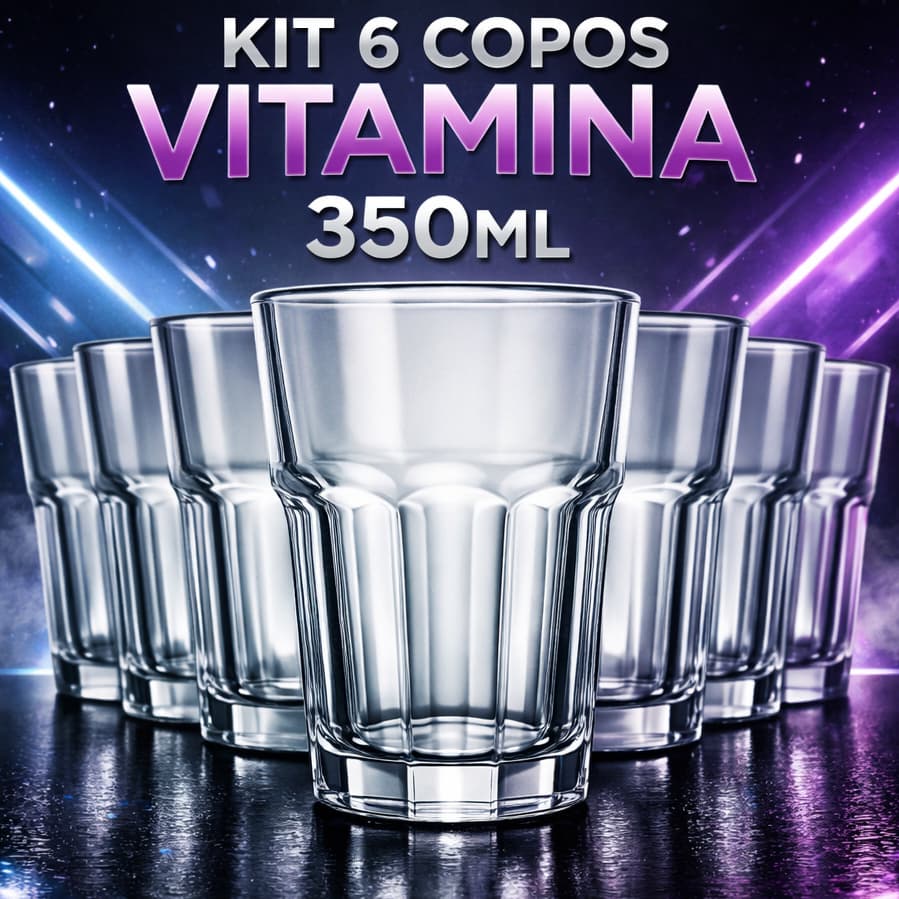 Kit Copo de Vidro resistente 350ml transparente Vitaminas
