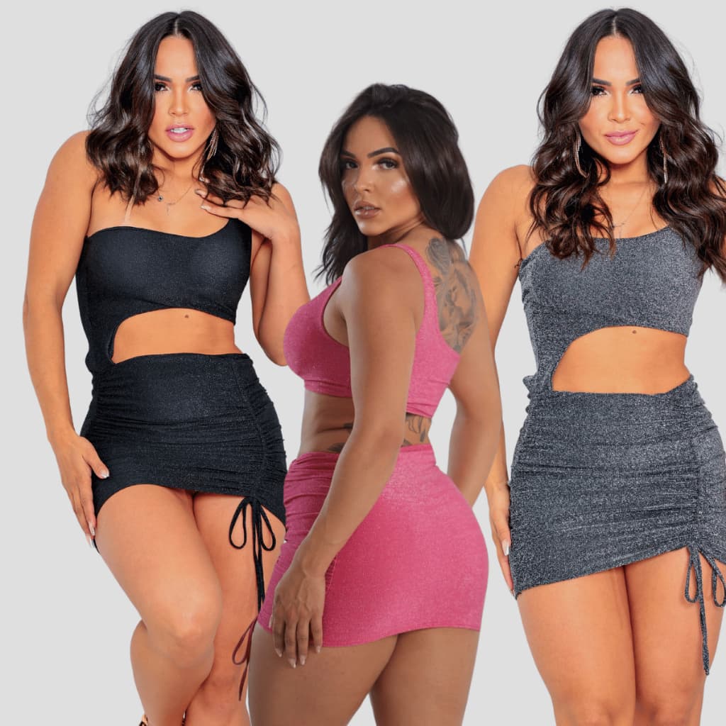 Vestido Feminino Lurex Curto Mula Manca Regulagem Drapeado Com Bojo