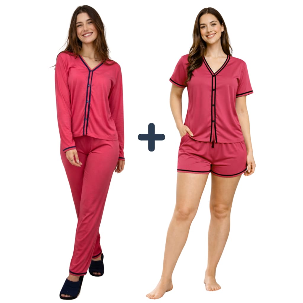 KIT 2 Pijamas de Botão Blogueirinha Amamentação Curto + Longo