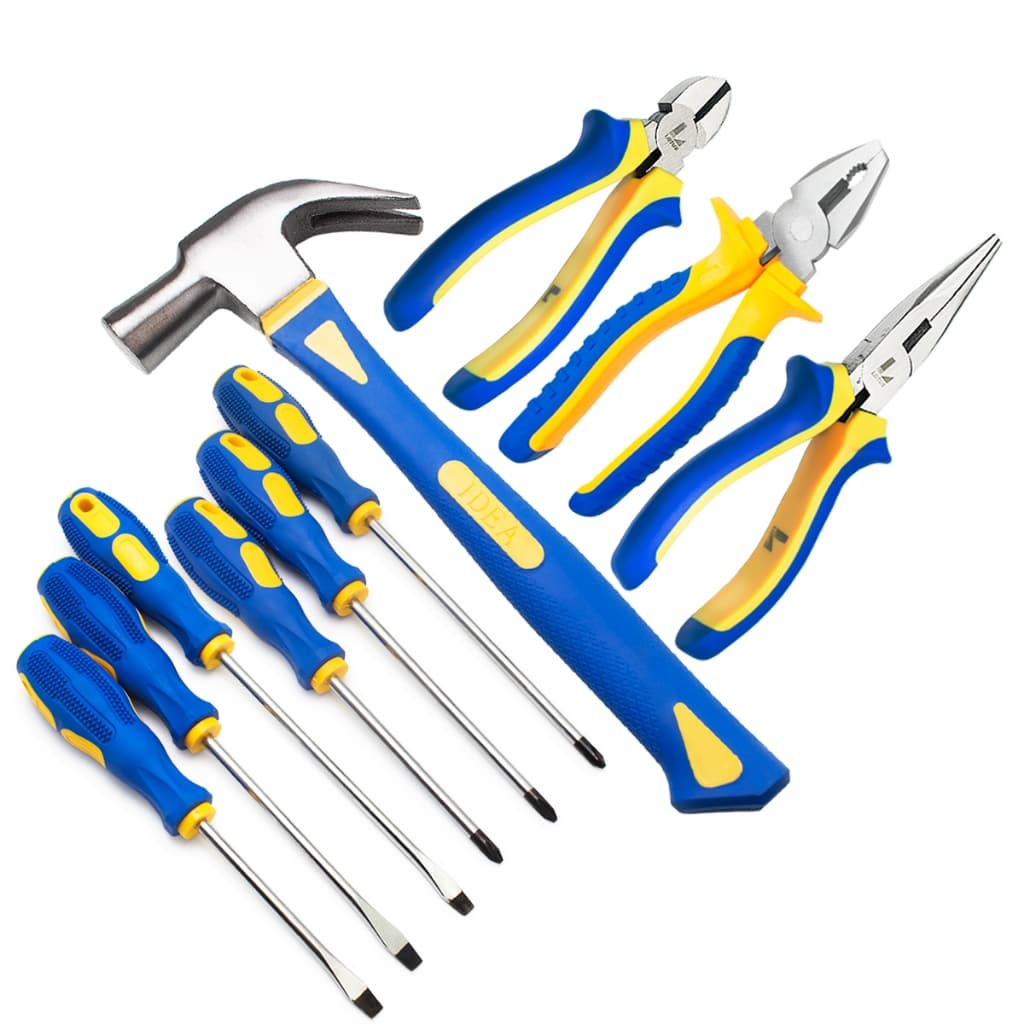Kit Jogo Completo Ferramentas Martelo Alicates Universal Meia Cana e Corte Chaves De Fenda e Philips