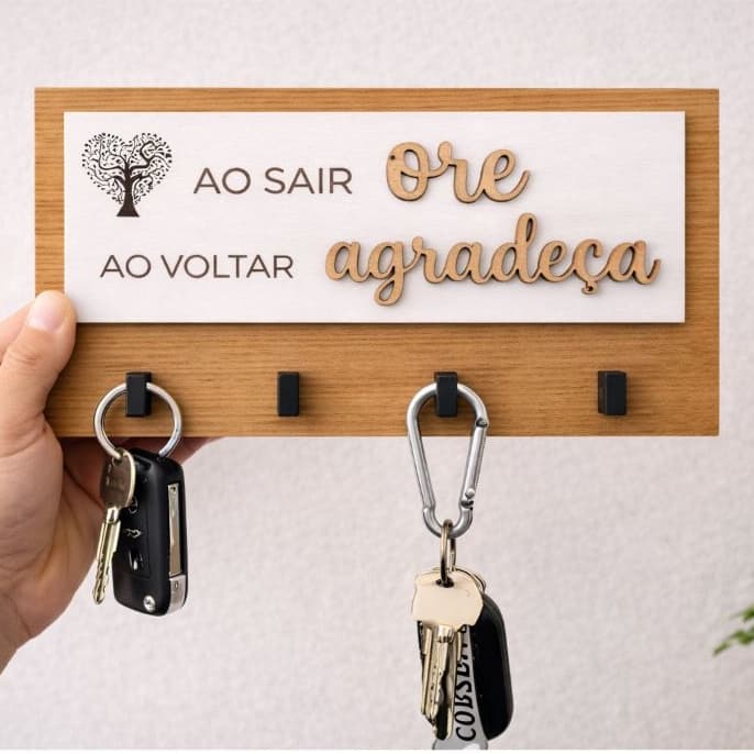 Porta Chaves MDF Decorativo Parede Organizador Decoração Ganchos