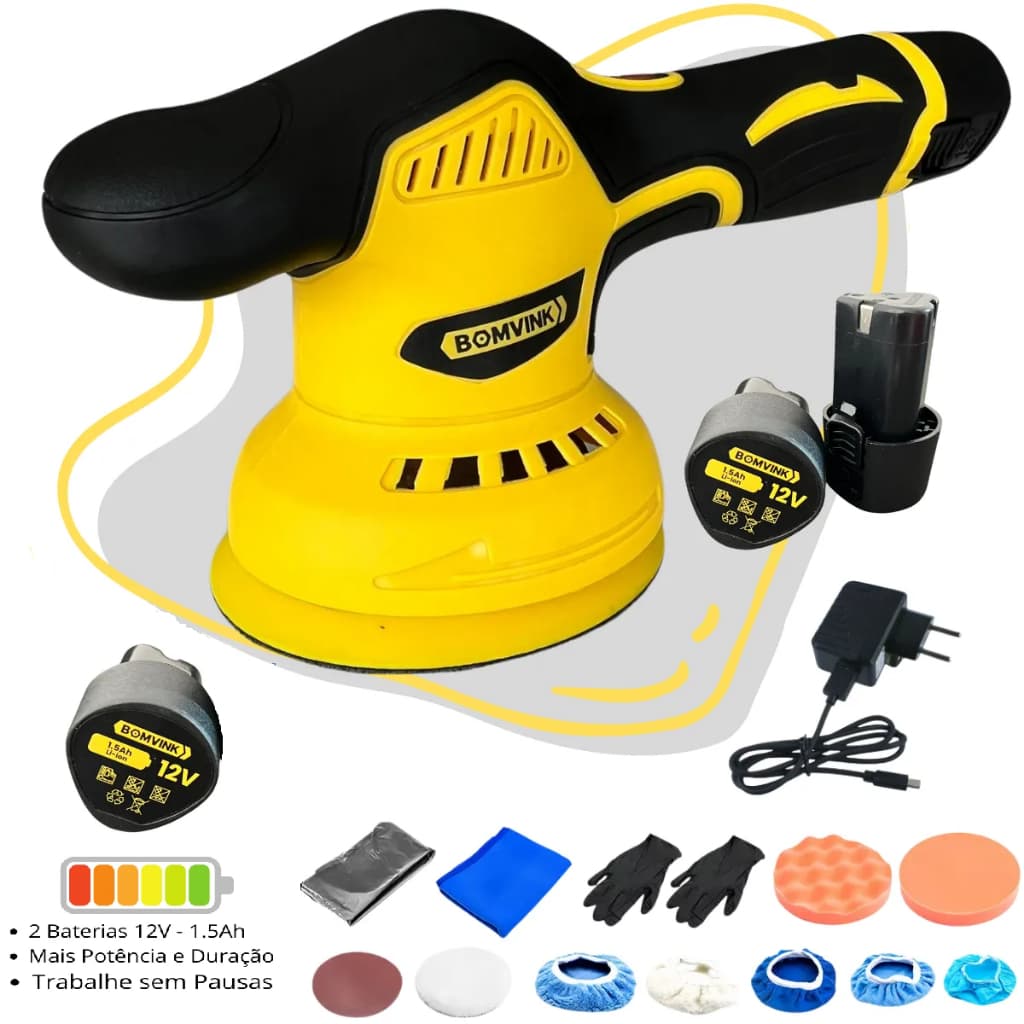 Lixadeira Politriz Automotiva Portátil Sem Fio 2 Bateria 12v 127/220v