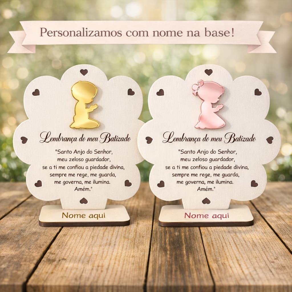 Kit Personalizado 5 Lembrancinhas  Com Acrílico Batizado MDF   Batismo Oração Santo Anjo
