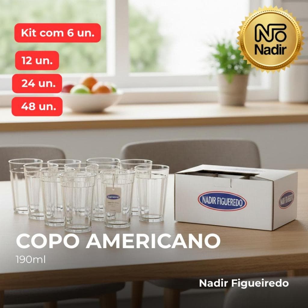Copo Americano de Vidro 190 ml Nadir Copo de Cerveja Café para Bar Kit 6/12/24/48un