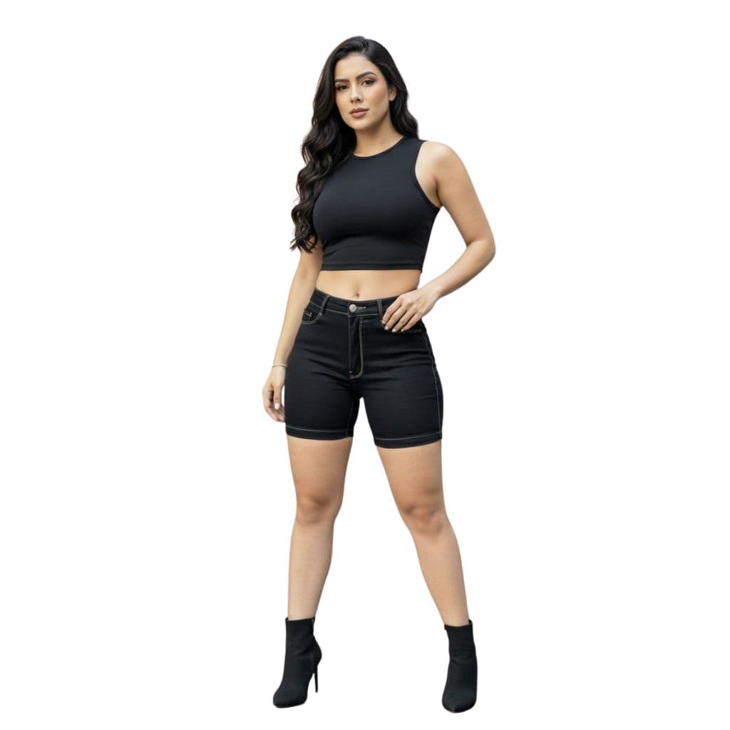 Bermuda feminina Jeans meia coxa preta com muita lycra 30001