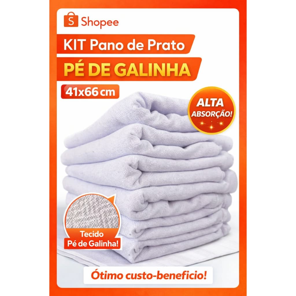 Kit com 10 - Pano de Prato Pé de Galinha Legítimo Algodão Copa Cozinha Bordado Artesanato 41x66 cm