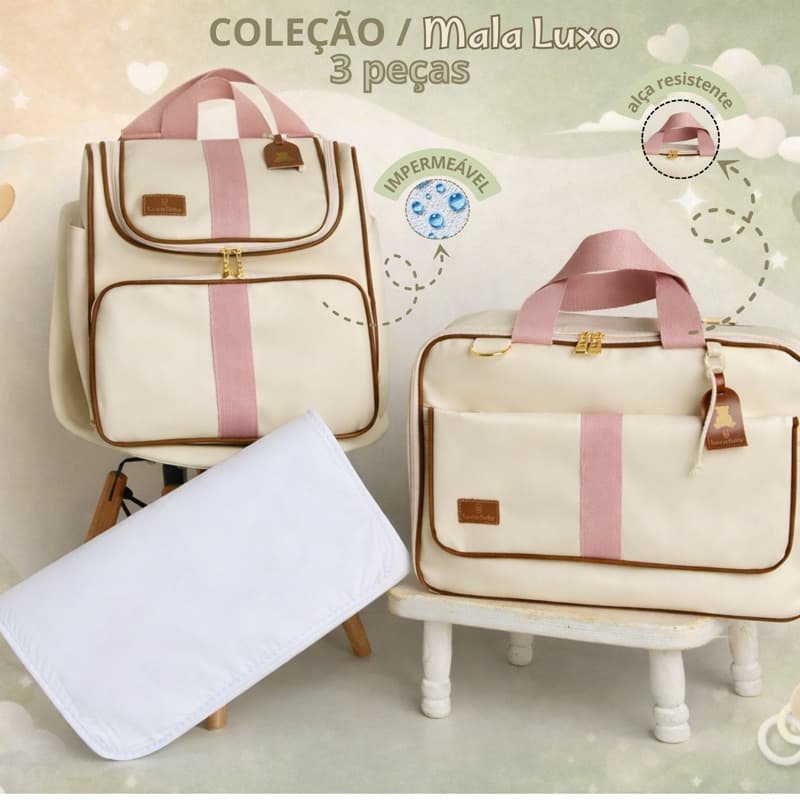 Kit Maternidade Com 3 Peças Mala Luxo , Material Térmico e Impermeável + chaveiros personalizados Universo Baby