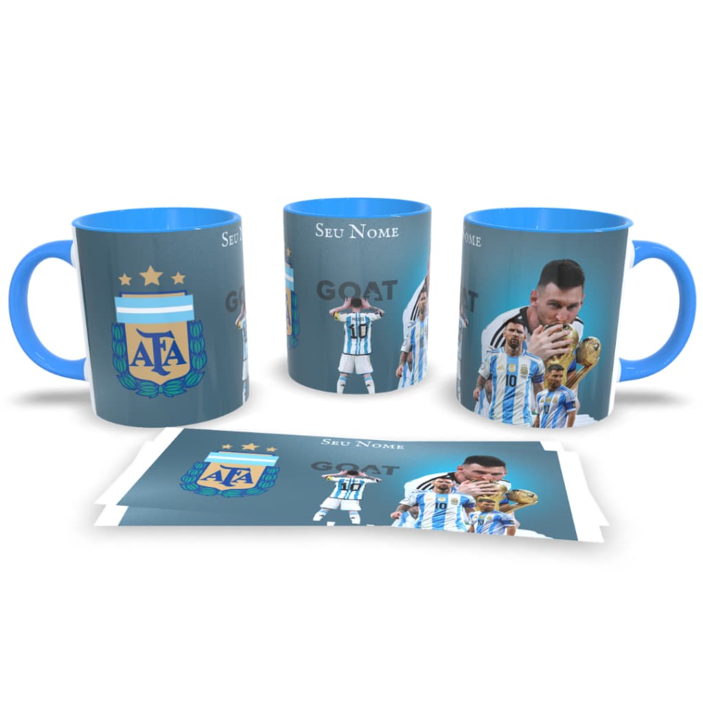Caneca de Porcelana Personalizada Messi –Presente Perfeito / Nome alça e interior colorido ou branca