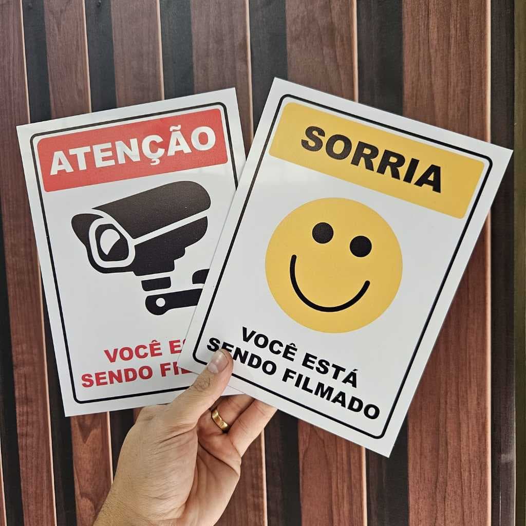 Plaquinhas Voce esta sendo filmado Placas Ambiente monitorado Monitoramento 24 horas