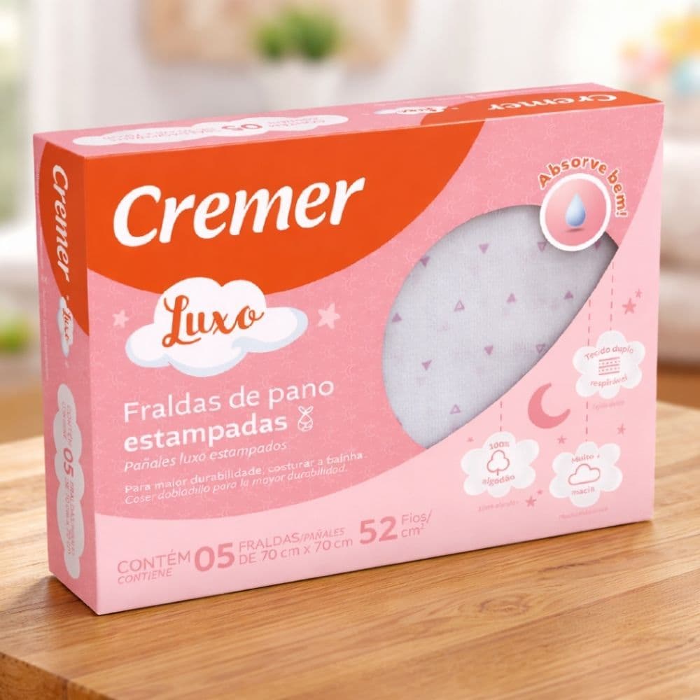 Fralda De Pano Cremer Luxo Estampada Menina 5 Unidade 100% Algodão Confortável