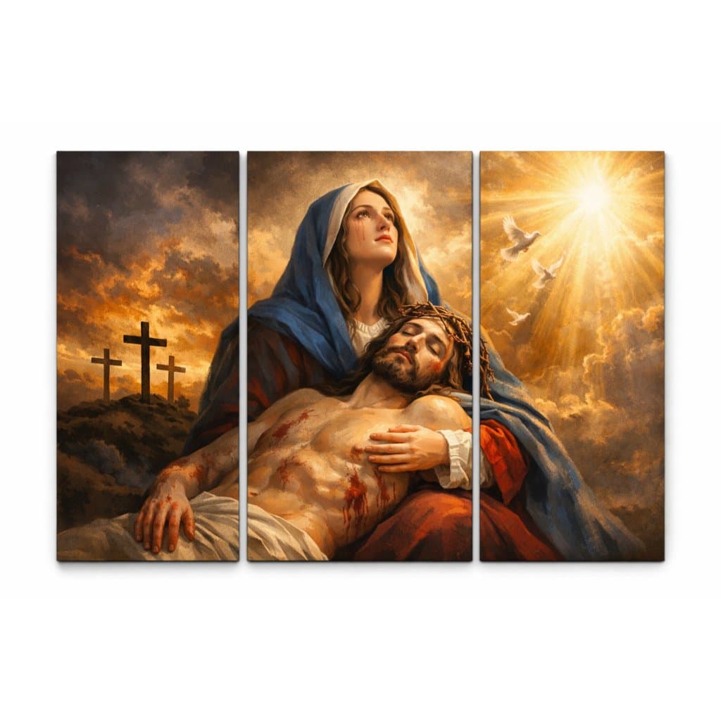 Quadro Decorativo Religioso Maria Chorando Com Jesus MDF 120x40CM