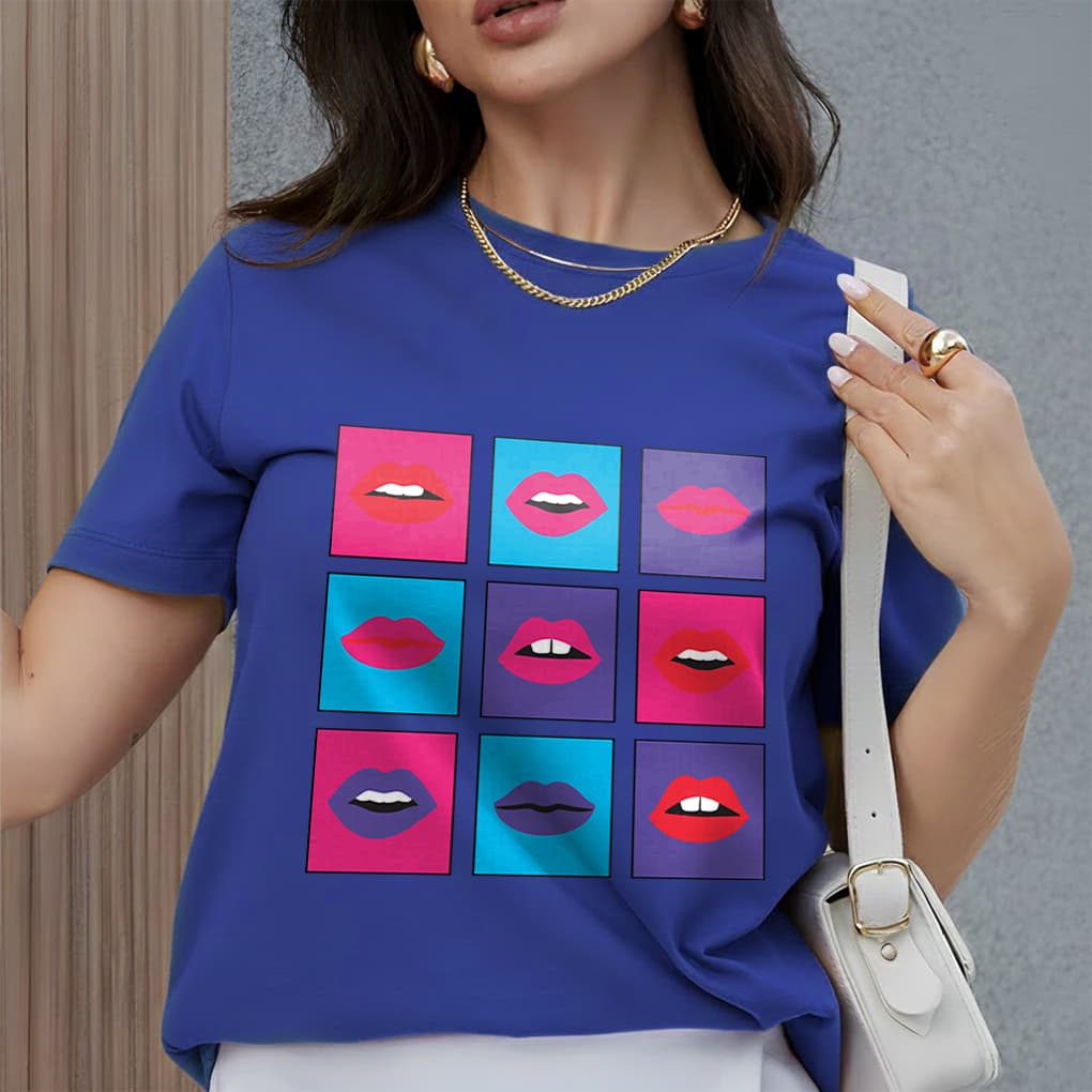 Camiseta Feminina Premium 100% Algodão Confortável Modelo: Bocas - Novidade e Promoção Especial Exclus