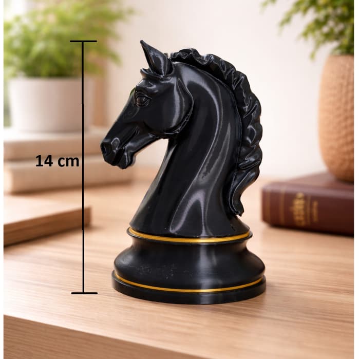 Peça de Xadrez Decorativa – Cavalo (Knight) - Preto luxo com Detalhe dourado