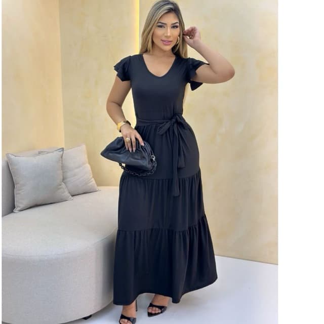 Vestido Longo Feminino Elegante de luxo moda Executiva Evangelica no suede com Elastano