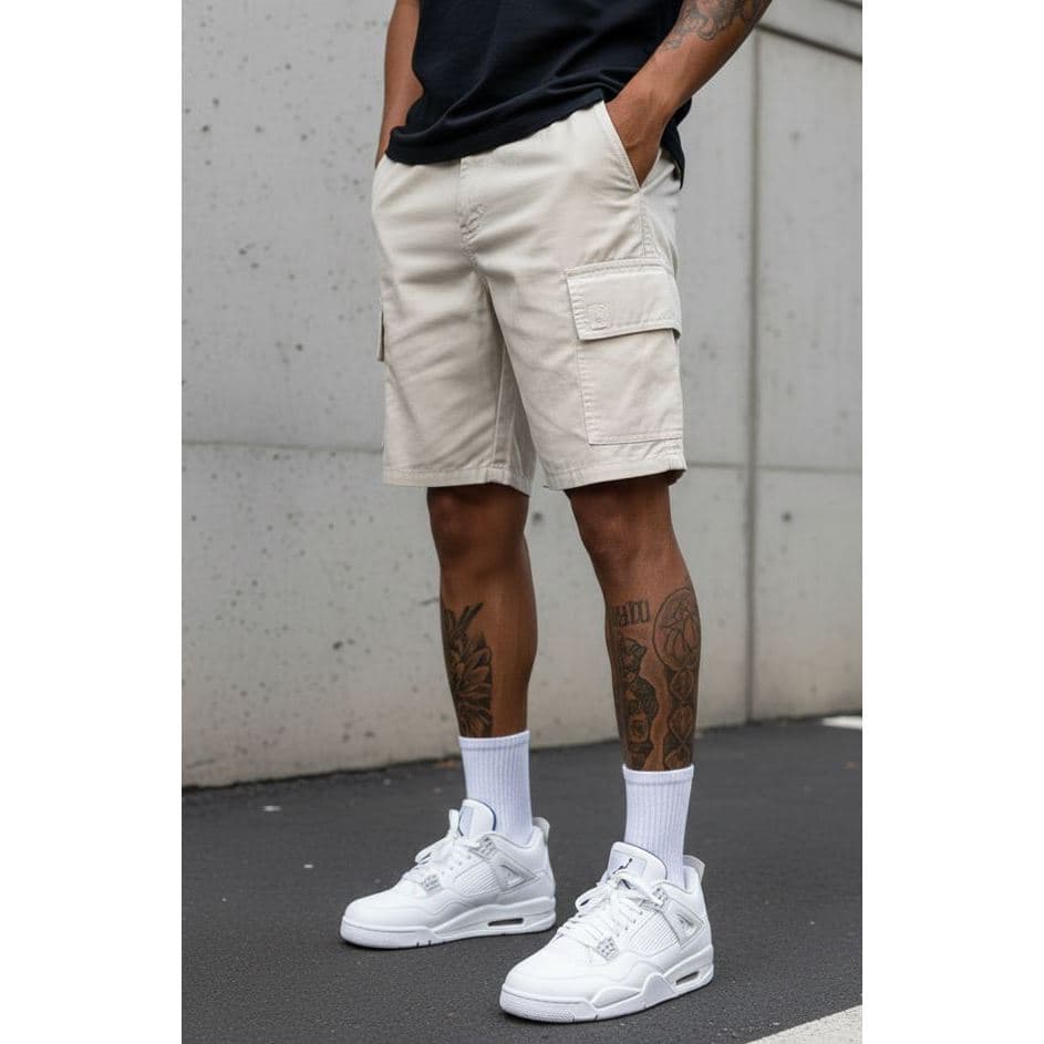 Bermuda Cargo Shorts Masculino Curto Mauricinho Casual Bege Premium Streetwear